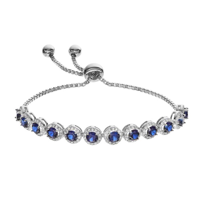 Sterling Silver Lab-created Sapphire & Cubic Zirconia Bolo Bracelet, Women's, Blue