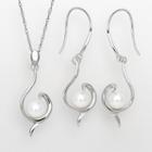 Sterling Silver Freshwater Cultured Pearl Pendant, And Drop Earring Set, Women's, White