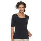 Women's Croft & Barrow&reg; Squareneck Elbow Sleeve Tee, Size: Xl, Black