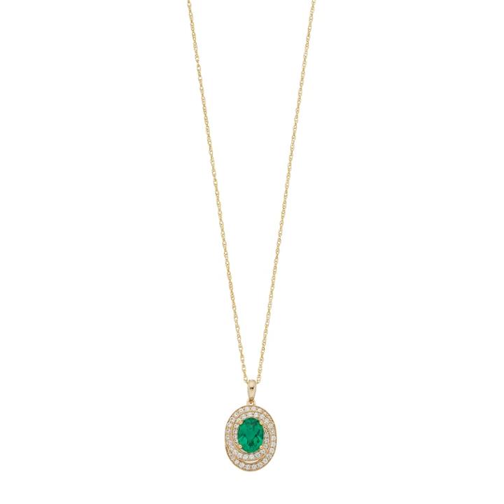 14k Gold Over Silver Lab-created Emerald & White Sapphire Oval Pendant, Women's, Size: 18, Green