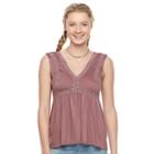 Juniors' Mudd&reg; Crochet-trim Empire Tank, Girl's, Size: Medium, Beig/green (beig/khaki)