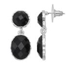 Nickel Free Double Faceted Black Stone Drop Earrings, Women's