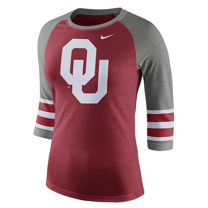Women's Nike Oklahoma Sooners Striped Sleeve Tee, Size: Medium, Red