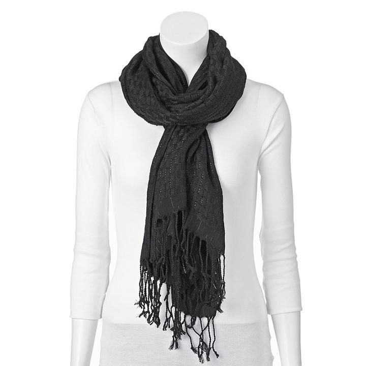 Apt. 9&reg; Basketweave Fringed Scarf, Women's, Black