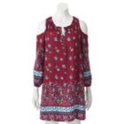 Juniors' Almost Famous Floral Cold-shoulder Peasant Dress, Girl's, Size: Medium, Med Red