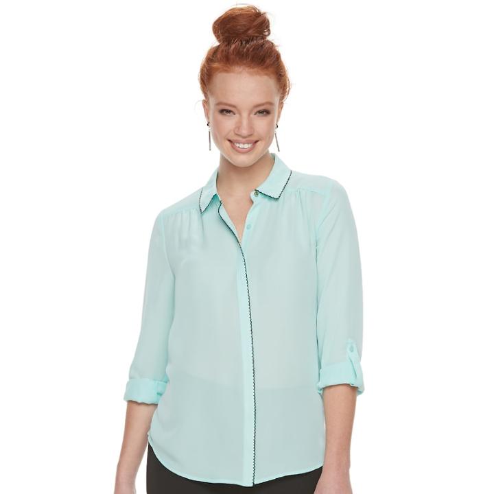 Women's Elle&trade; Scalloped Blouse, Size: Large, Brt Blue