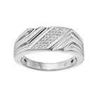 Men's Sterling Silver 1/10 Carat T.w. Diamond Diagonal Striped Ring, Size: 12, White