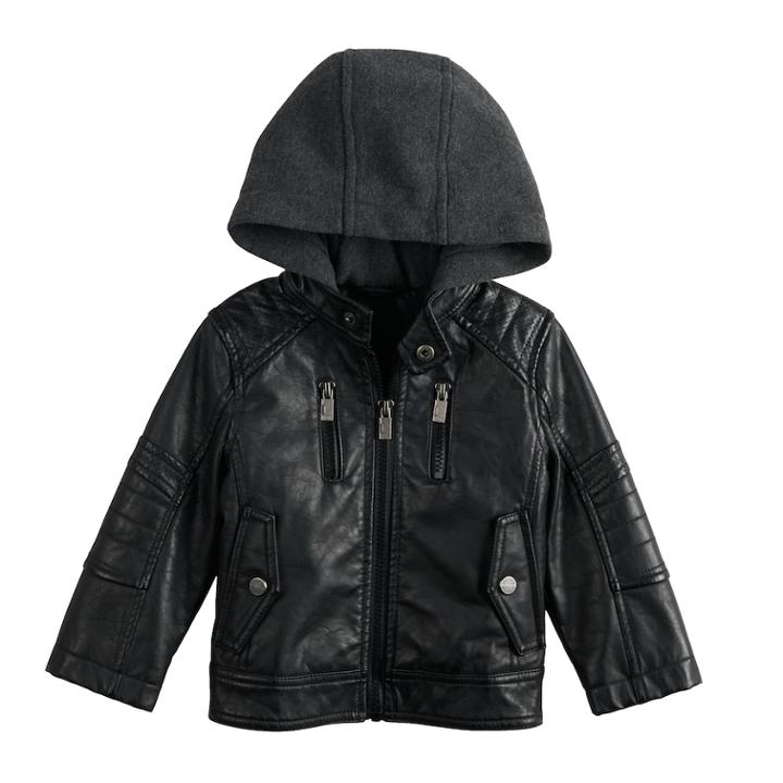 Toddler Boy Urban Republic Faux-leather Hooded Midweight Moto Jacket, Size: 2t, Black