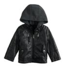 Toddler Boy Urban Republic Faux-leather Hooded Midweight Moto Jacket, Size: 2t, Black