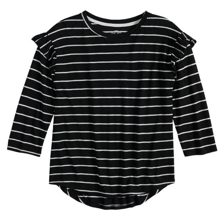 Girls 7-16 So&reg; Ruffle Sleeve Top, Size: 12, Black