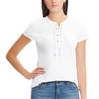 Women's Chaps Lace-up Cotton Tee, Size: Small, White
