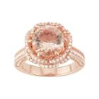 14k Rose Gold Over Silver Simulated Morganite & Cubic Zirconia Halo Ring, Women's, Size: 8, Pink