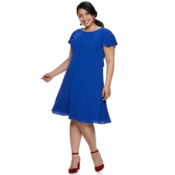 Plus Size Suite 7 Ruffle Jacquard Dress, Women's, Size: 1xl, Blue