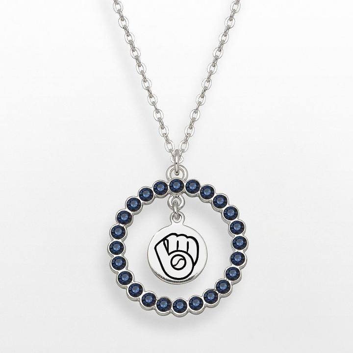 Logoart Milwaukee Brewers Silver Tone Crystal Logo Charm Circle Pendant, Women's, Size: 18, Blue