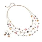 Gold Tone Bead Multistrand Necklace And Drop Earring Set, Women's, Ovrfl Oth
