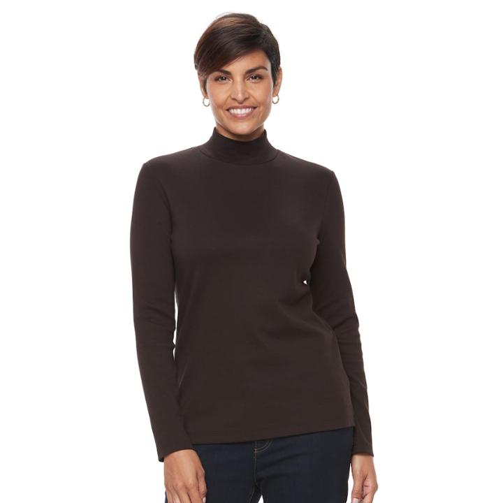 Women's Croft & Barrow&reg; Long Sleeve Mockneck Top, Size: Xs, Dark Brown