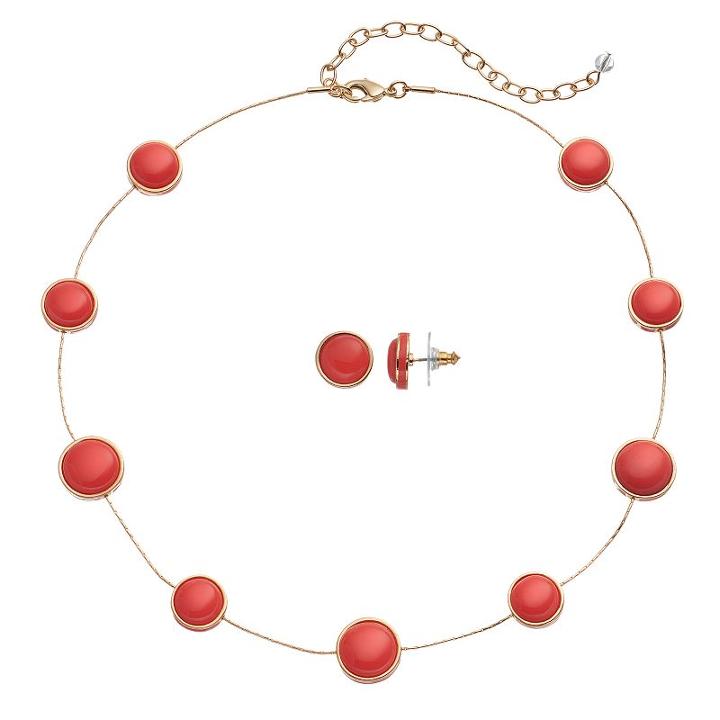 Napier Circle Station Necklace & Stud Earring Set, Women's, Orange
