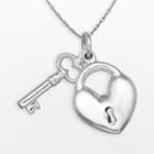 Sterling Silver Heart Lock And Key Pendant, Women's, Size: 18, Grey