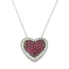Two Tone Sterling Silver Lab-created Ruby & Lab-created White Sapphire Heart Pendant Necklace, Women's, Size: 18, Red