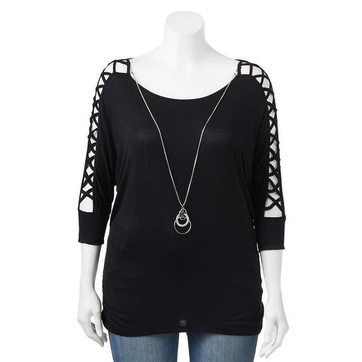 Juniors' Plus Size Heartsoul Ruched Crisscross Sleeve Top, Girl's, Size: 2xl, Black