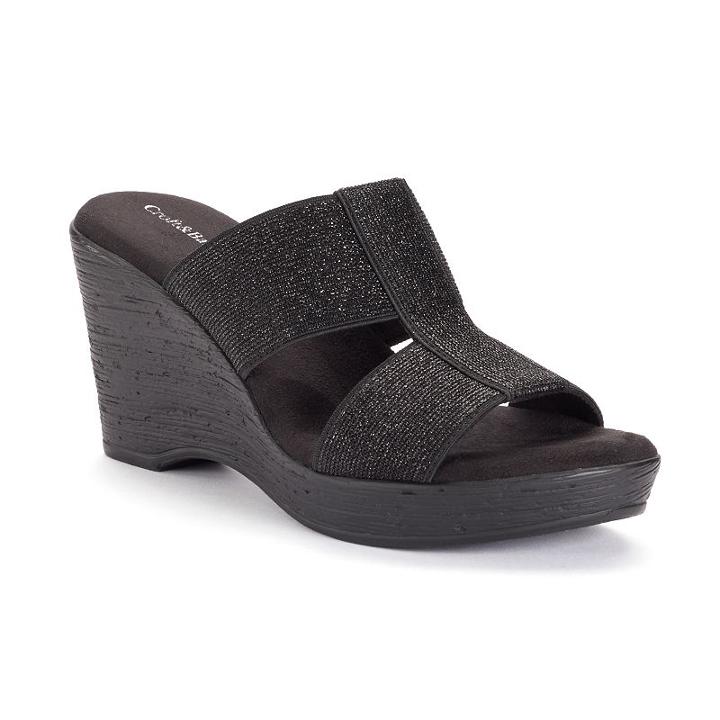 Croft & Barrow&reg; Women's Glittery Wedge Sandals, Size: 8.5, Black