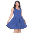 Plus Size White Mark Pleated Fit & Flare Dress, Women's, Size: 3xl, Blue