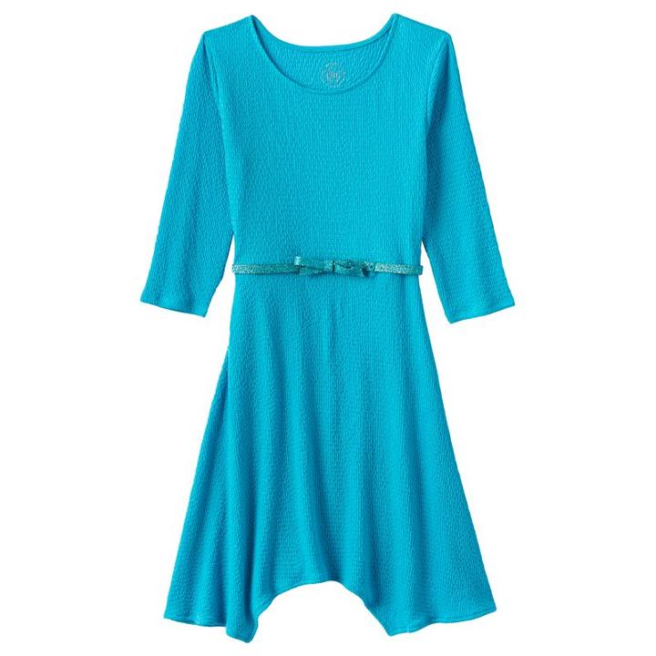 Girls 7-16 & Plus Size So&reg; Solid Textured Handkerchief Dress, Girl's, Size: L/12, Turquoise/blue (turq/aqua)