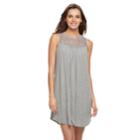 Women's Nina Leonard Crochet Trapeze Shift Dress, Size: Large, Light Grey
