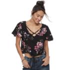 Juniors' Mudd&reg; Floral Tie Front Crop Top, Teens, Size: Medium, Oxford