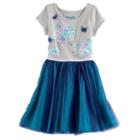 Girls 4-6x Nannette Glitter Print & Mesh Dress, Size: 6x, Grey