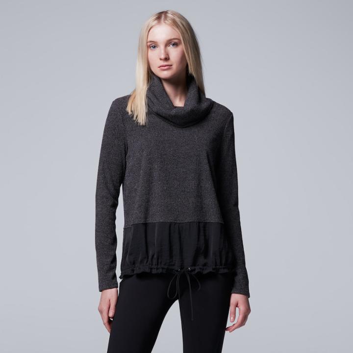 Women's Simply Vera Vera Wang Ribbed Cowlneck Sweater, Size: Medium, Dark Grey
