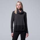 Women's Simply Vera Vera Wang Ribbed Cowlneck Sweater, Size: Medium, Dark Grey