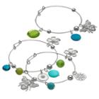 Flower & Bee Charm Bangle Bracelet Set, Women's, Multicolor