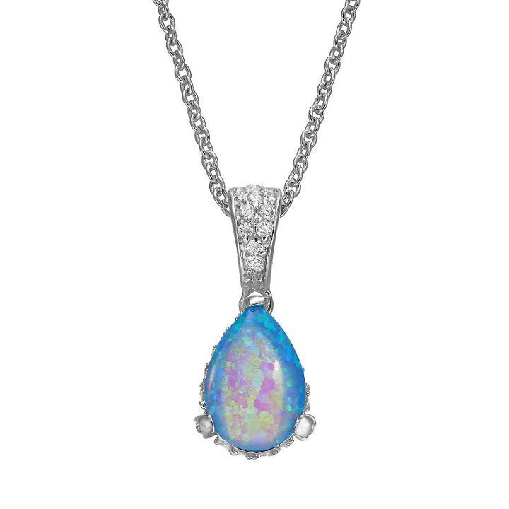 Sophie Miller Lab-created Blue Opal And Cubic Zirconia Teardrop Pendant Necklace, Women's, Size: 18