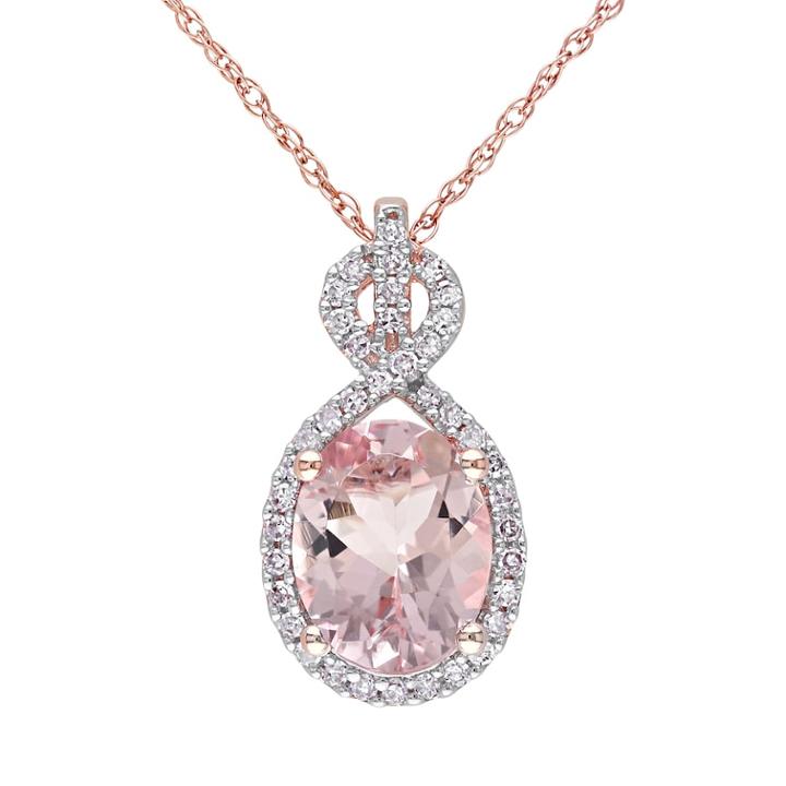Stella Grace Morganite And 1/6 Carat T.w. Diamond 10k Rose Gold Pendant Necklace, Women's, Size: 17, Pink