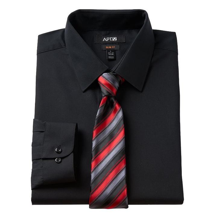 Men's Apt. 9&reg; Slim-fit Dress Shirt & Tie Set, Size: M-32/33, Black