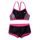 Girls 7-16 Speedo Heather Splice Boyshort Bikini Swimsuit Set, Girl's, Size: 10, Black