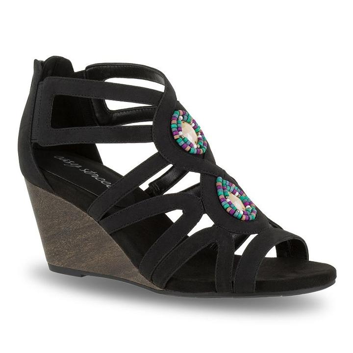 Easy Street Unity Women's Wedge Sandals, Size: 6 Wide, Black