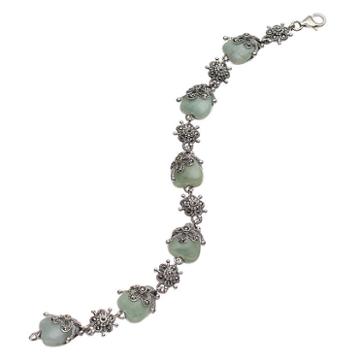 Tori Hill Sterling Silver Jade & Marcasite Heart Bracelet, Women's, Size: 7, Green