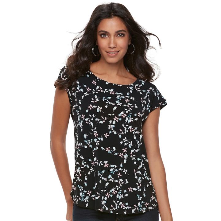 Women's Elle&trade; Printed Crepe Top, Size: Small, Black