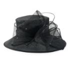 Women's Scala Rhinestone Big Brim Hat With Bow & Quill Accent, Black