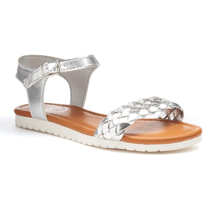 So&reg; Girls' Woven Ankle Strap Sandals, Girl's, Size: 4, Light Grey