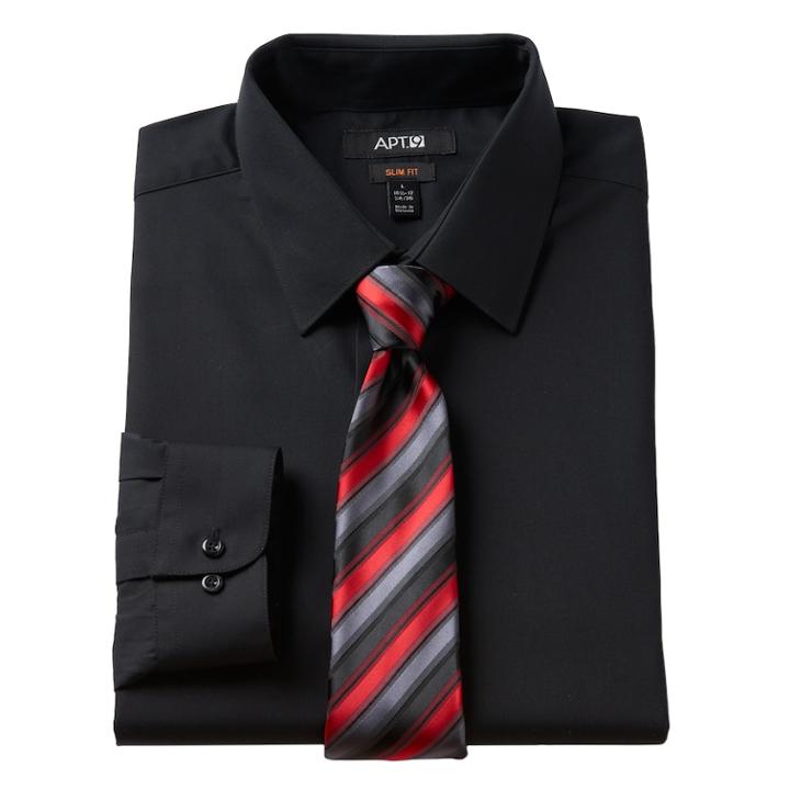 Men's Apt. 9&reg; Slim-fit Dress Shirt & Tie Set, Size: 2x-34/35, Black