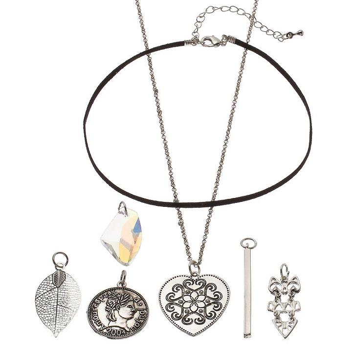 Mudd&reg; Heart, Coin & Leaf Interchangeable Charm Necklace Set, Women's, Blue