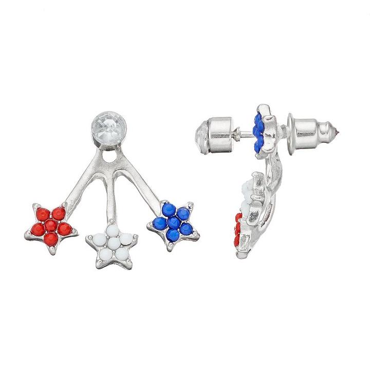 Red, White & Blue Star Nickel Free Jacket Earrings, Women's, Multicolor