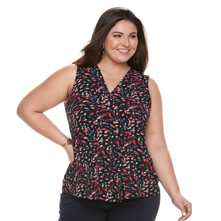 Plus Size Dana Buchman Pleated V-neck Tank, Women's, Size: 2xl, Brt Orange