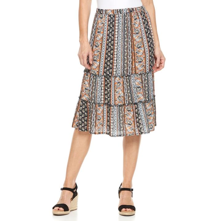 Women's Studio 253 Tiered Midi Skirt, Size: Xl, Brown