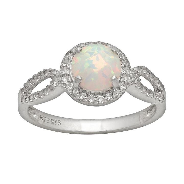 Sterling Silver Lab-created Opal And Lab-created White Sapphire Halo Ring, Women's, Size: 7, Multicolor