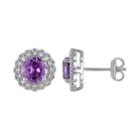 Stella Grace Sterling Silver Amethyst & 1/10 Carat T.w. Diamond Halo Earrings, Women's, Purple