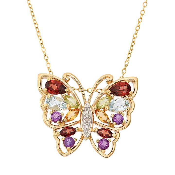 Gemstone 18k Gold Over Silver Butterfly Pendant Necklace, Women's, Size: 18, Multicolor